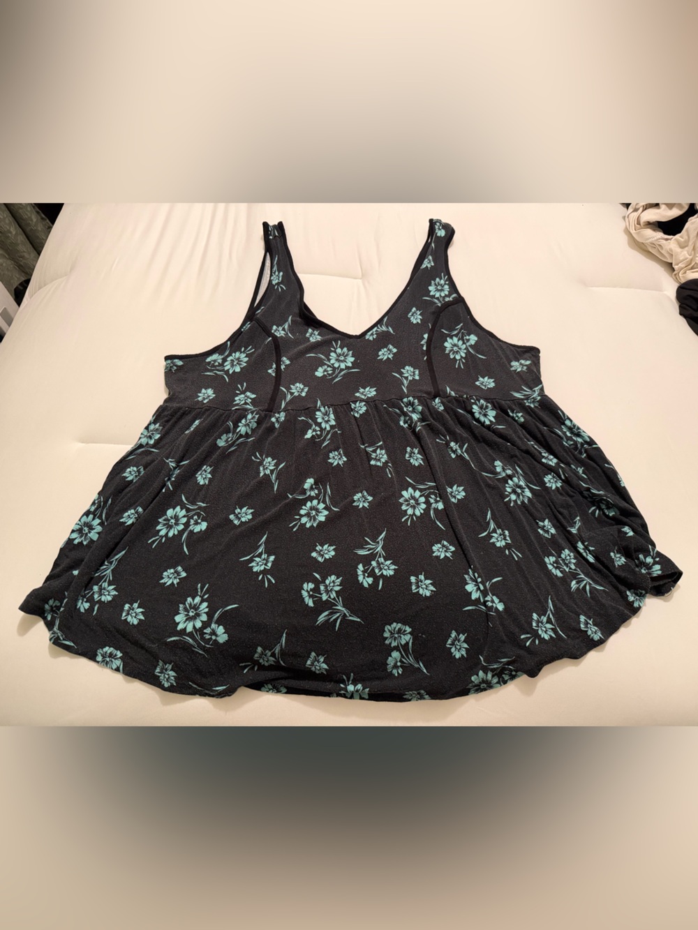 torrid Black Floral Tank Top with Teal Flowers